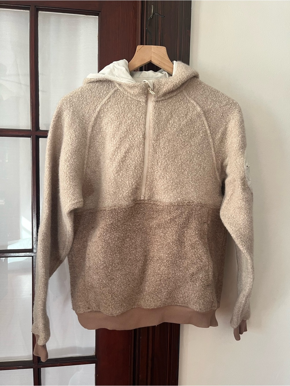 Outdoor Voices Two-Tone Beige Mega Fleece Half-Zip Hoodie